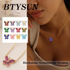 Btysun April Birthday Gifts for Women, Birthstone Necklace for Women Butterfly Necklace Adjustable Dainty Gold Necklace Cool Wife Sister Birthday Gifts Christmas Butterfly Jewelry
