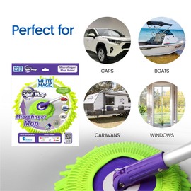 White Magic Microfinger Mop Head – Effortless Spin Dry, Chemical-Free & Machine Washable, Perfect for Floor Cleaning, Dusting, Cars & Boats, Dia 20cm