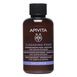 Apivita Mini Crema Espuma Limpiadora Facial para Rostro y Ojos 75ml - Formato viaje limpiador Facial Espumoso y Desmaquillante con Lavanda, Oliva y Propóleo - Limpia, Hidrata, Antioxidante