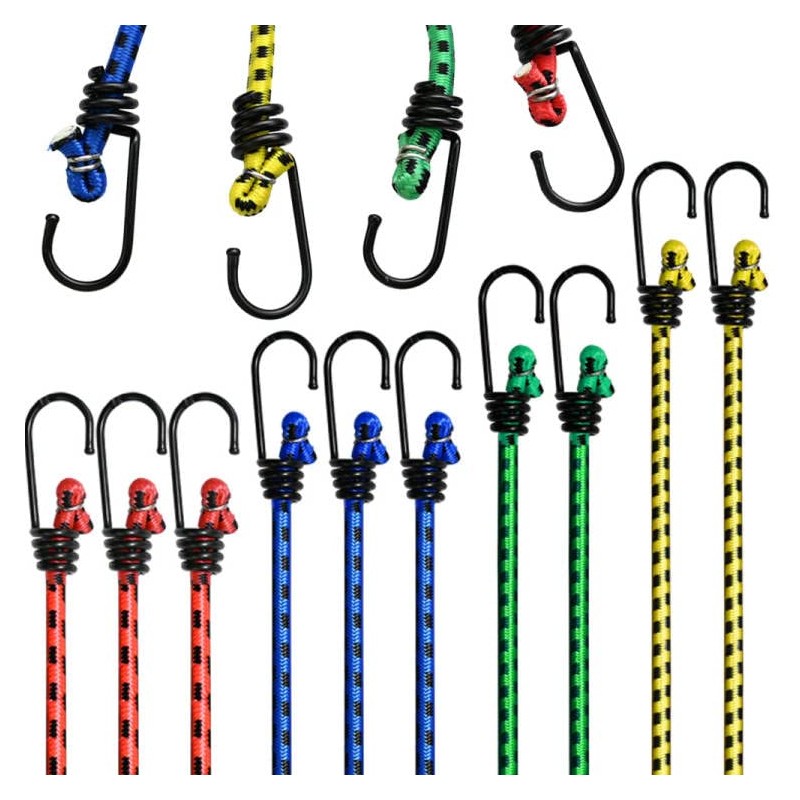 Ram® 10 x Bungee Cords With Hooks Heavy Duty Pack