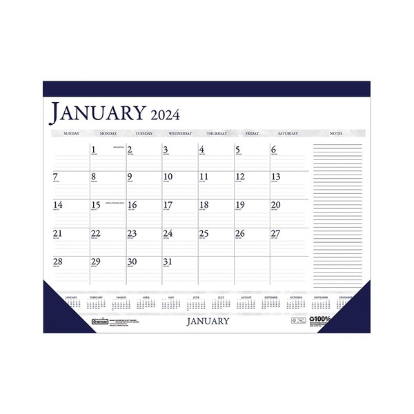 House of Doolittle 2024 Monthly Desk Pad Calendar, Classic With Notes Section, 22 x 17 Inches, January - December (HOD164-24)