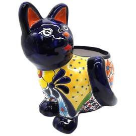 Talavera Pottery Store Callie Cat Planter Hand Painted Cat Indoor Outdoor Multi Colored Glazed Puebla
