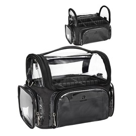 Relavel Makeup Brush Case, Large Makeup Brush Holder Professional Makeup Artist Travel Case Clear Waterproof Cosmetic Organizer Bag, Full Open Easy to Access, with Adjustable Strap and Dividers