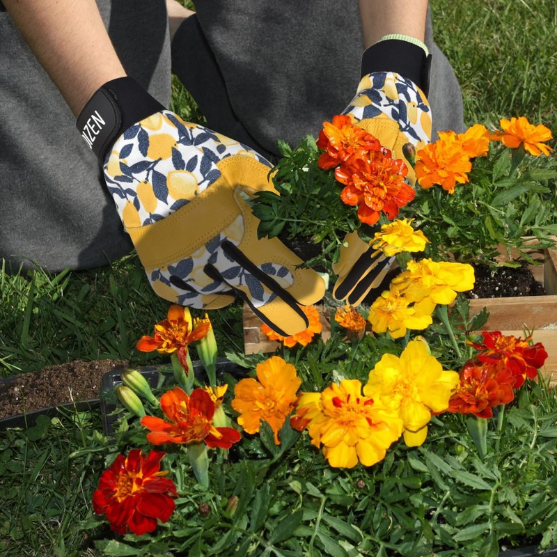 OIZEN Cowhide Leather Thorn Proof & Puncture Resistant Gardening Gloves