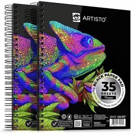 ArtiNova Premium Black Paper Pads - Spiral Bound Sketchbook (9x12") - Pack of 2 - 70 Shee