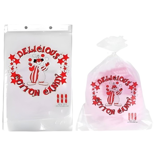 Perfectware Cotton Candy Bags with Clown Design. Includes Twist Ties-