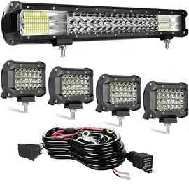20in Triple Row led Light bar, 288W Waterproof Spot Flood Combo automotive work light bars+4pcs 72w led pods with Wiring Harness,for Off Road,Truck,Car,ATV,SUV,4X4,Boat,Tractor,Trailers