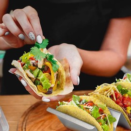 Pack of 2 Taco Holder Stands - Stainless Steel Taco Holder - Hot Dog Holder Taco Rack Tray Holder Wavy Shape for Dishwasher and Oven
