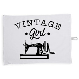 Hippowarehouse Vintage Girl Sewing Machine Tea Towel Eco Printed Dish Cloth Kitchen accessory 50cmx70cm 100% Cotton