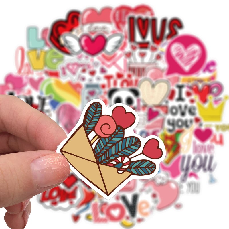 Bifarde 50Pcs Love Stickers, Vinyl Waterproof Reusable Pink Heart Sticker