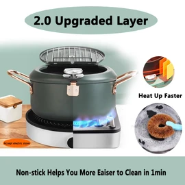 3.5L Stainless Steel Deep Fryer Pot 9.8in with 4 sets, Reduced Splashing Grate Japanese Tempura Thermometer Frying Pot