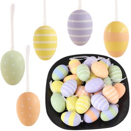 HERZONE 24pcs Easter Eggs Plastic Eggs for Hanging Eggs Easter Decoration Easter Decoration with Great Patterns Easter Eggs Craft Plastic Eggs Size: 6 x 4 cm (Colourful-1)