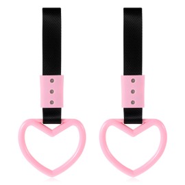 YUXIANLB 2PCS Rings Heart Shaped Car Handle Straps, Car Heart Hanging Accessories, Pink Drift Charm, Heart Handle Keychains,Rear Bumper Warning Ring, Decor Subway Broken Heart Handle for Car Interior