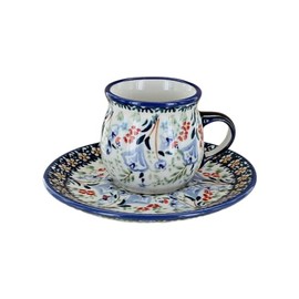 Blue Rose Polish Pottery Periwinkle Espresso Cup & Saucer
