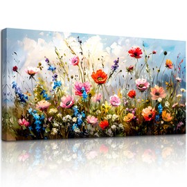 SERIMINO Large Wall Art for Living Room Canvas Prints, Farmhouse Nature Floral Botanical Wall Decor, Colorful Flower Market Modern Home Decor Oil Paintings Bathroom Decor Aesthetic 30"X60"