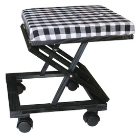 Footrest Foldaway Elevated Foot Stool Under Desk - Adjustable Height Foot Rest -Rolling Wood Ottoman (Black Plaid)