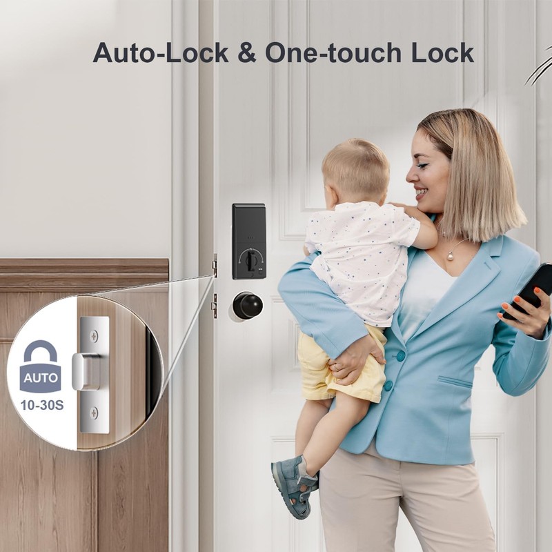 Ulecoce Fingerprint Keypad Deadbolt with Handle Set, Keyless Entry Door