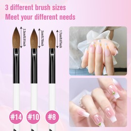 3 Pcs Acrylic Nail Brush Set Size 8/10/14 Wooden Handle Nail Brushes for Gel Nails Professional Nail Brush for Acrylic Powder Nail Art Extension and 3D Nail Carving for DIY Home Salon Nail Art Tool