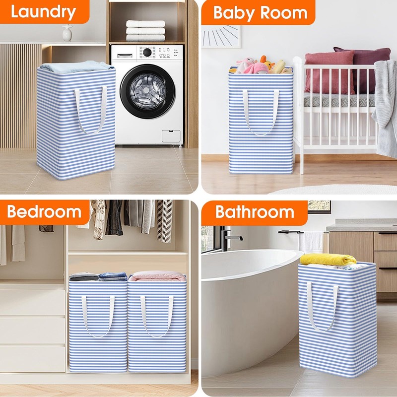 3-Pack Laundry Basket, Collapsible Laundry Hampers, 88L, Blue