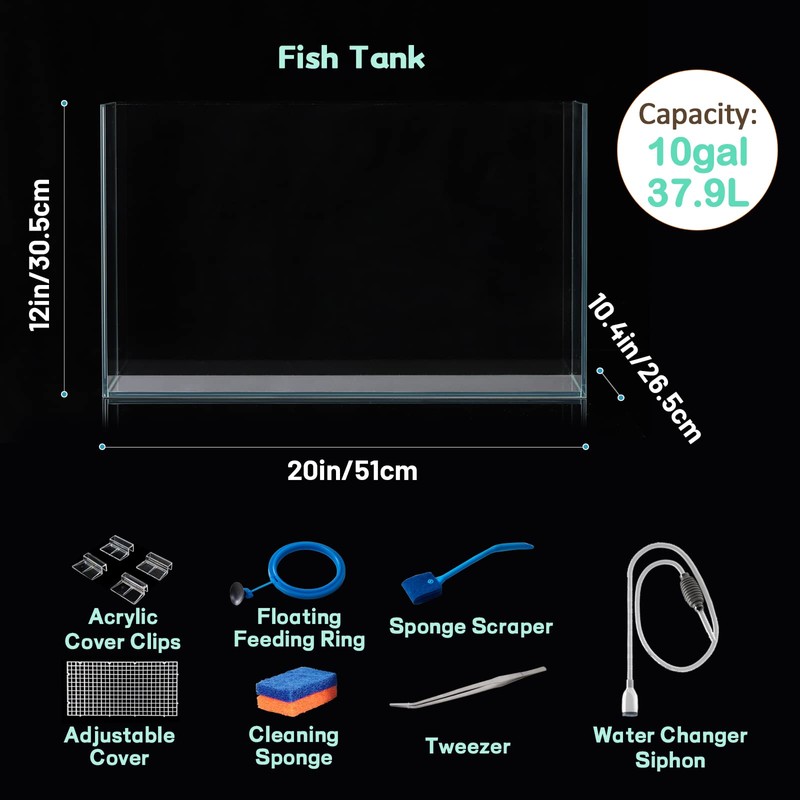 LAQUAL 10 Gallon Ultra Clear Glass Fish Tank, Rimless Low