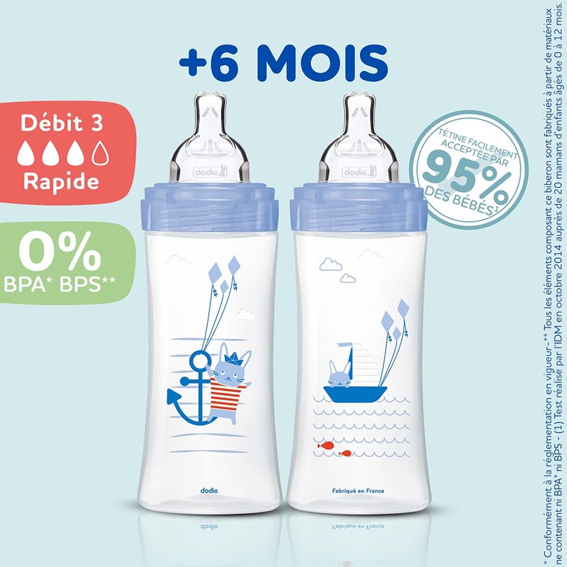 Dodie Baby Bottles Antikolik Sensation+ Boys 330ml +6 Months Flat