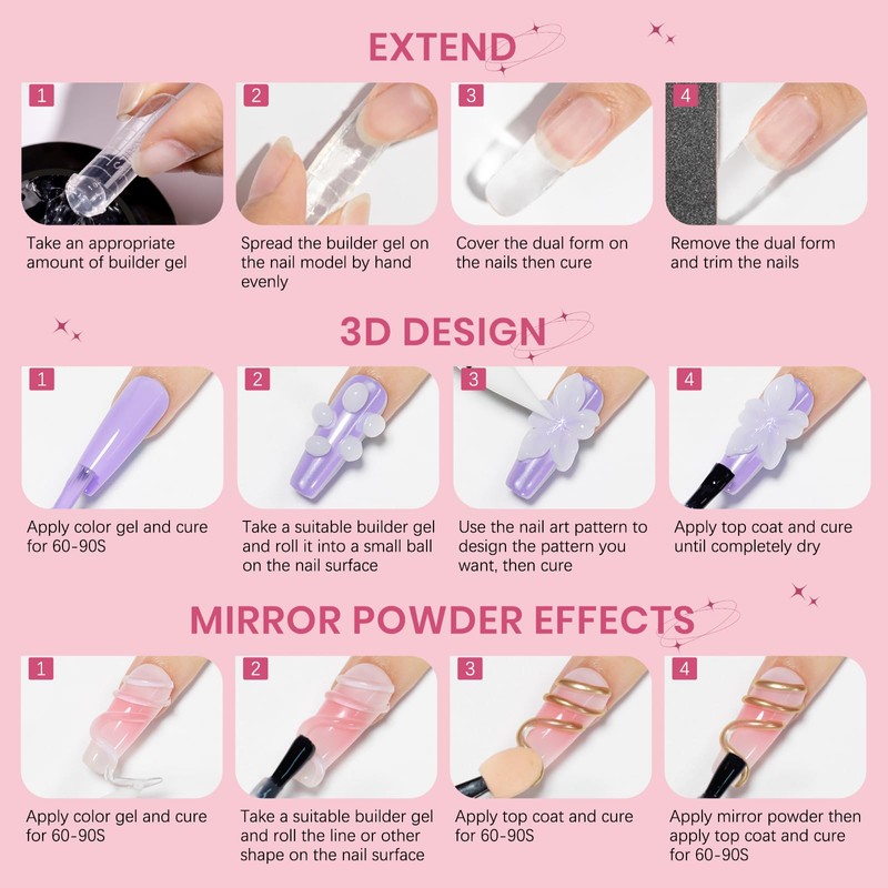 SUPWEE 3PCS Non-Stick Hand Hard Solid Builder Gel for Nail