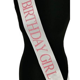 White with Light Pink Glitter 'Birthday Girl' Sash