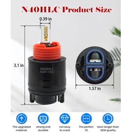 N40HLC Shower Cartridge Fits for Temp-Gard III Faucets and Shower Valves,Replaces RK7300-CART-3P JH02BJ HL-40,40 mm Shower Cartridge