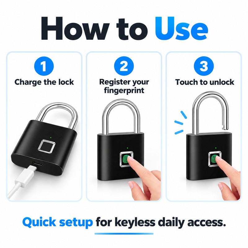 Fingerprint Padlock for Keyless Access – Rechargeable Zinc Alloy Lock