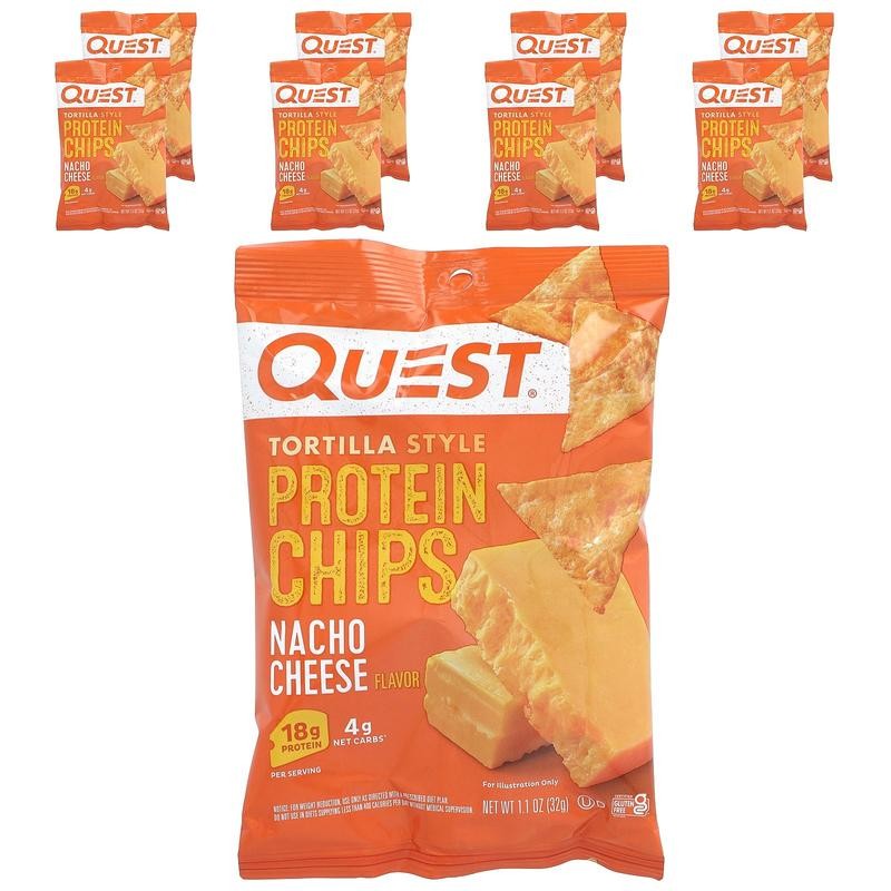 Quest Nutrition Tortilla Style Protein Chips, Nacho Cheese, 8 Bags,