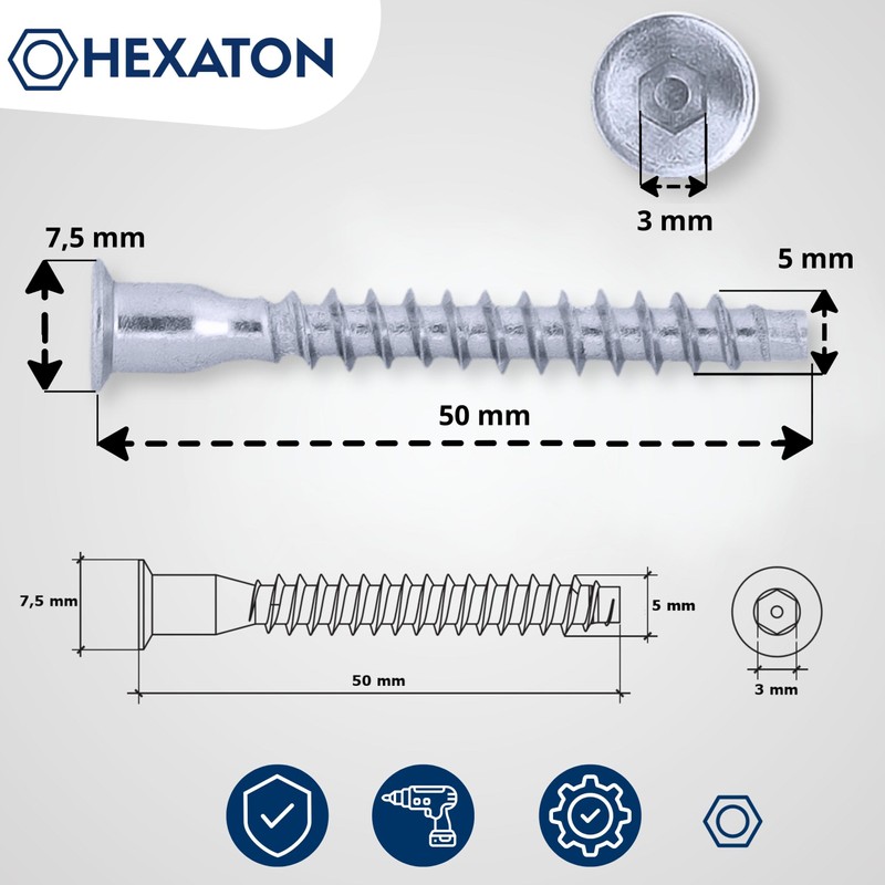 HEXATON Confirmat Screws 5 x 50 mm - Countersunk Hex