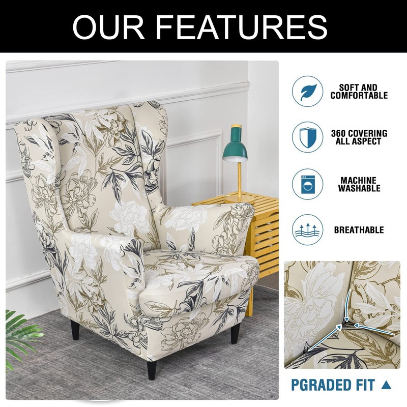 Eco-Ancheng Wingback Chair Slipcover 2 Piece Slipcovers for Wingback Chairs
