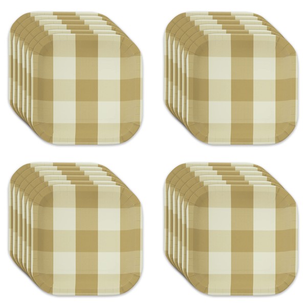 Havercamp Khaki & White Plaid 7 in. Dessert Plates (24 pcs.)! 24 Square, Heavy Duty, Paper Plates with Beautifully Printed Plaid Details, Coordinates with any Solid and the Classic Plaid Collection!