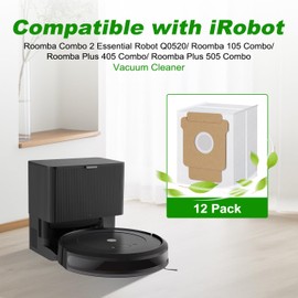 Q0520 Dust Bags for iRobot Roomba Vacuum 2 Essential Robot Q052, 105 Vac, 105 Combo, Plus 405 Combo, Plus 505 Combo, Max 705 Vac Vacuum Cleaner, Vacuum Bags Replacement Disposal Bag (12 Pack)
