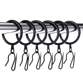 Hotop 30 Pcs Metal Drapery Curtain Rings 0.98/1.26/1.65 inch Interior Diameter and 30 Pcs Hanging Curtain Drapery Pin Hooks for Window Door Shower(32 mm,Black)