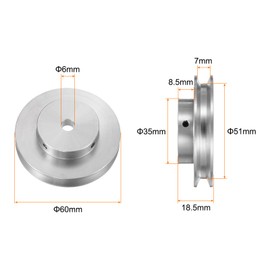 sourcing map Single Groove Pulley 6 mm Fixed Bore 60 mm Outer Diameter Aluminium Alloy with Hex Key for Drill 6 mm PU Round Belt