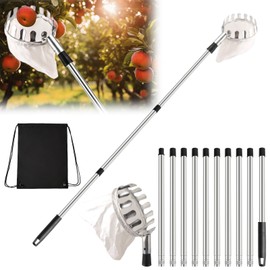 ENBOFID Apple Fruit Picker Pole with Basket Telescoping- 13 Ft Adjustable Harvesting Tool for Apples, Pears, Oranges, Lemons, Apricots, Mangos, Limes, Cherries, Grapefruits, Plums