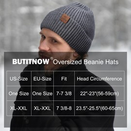 BUTITNOW Oversize XXL Winter Beanie Knit Hat for Men - Daily Knit Ribbed Cap - Warm Toboggan Skull Caps for Cold Weather