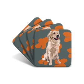 Golden Retriever Coaster Set by Artist Leslie Gerry - Set of 4 - Non-Slip - Cork-Backed - Dog Coaster Set