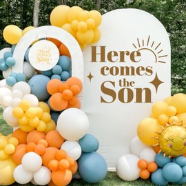 Here Comes The Son Wall Decal - Gender Reveal Birthday Decorations,Bohemian Sun Baby Shower Wall Decor,Decorations for The Upcoming Baby Shower,It's a Boy Party Photo Props