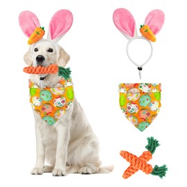 U-Vathing 2 Pieces Dog Valentines Outfit,Red Love Hearts Dog Headband with Collar, Holiday Birthday Party Headwear Costume Gift for Small, Medium, Large Dogs (Easter)