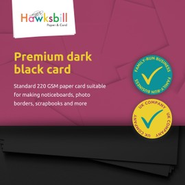 Hawksbill Paper 220GSM Multi-Purpose Black Card – 50 Pack of Thick, Premium, Smooth & Crisp Black A4 Card – Thick Card for Making Stationery, Home or Office Use and Arts or Crafts