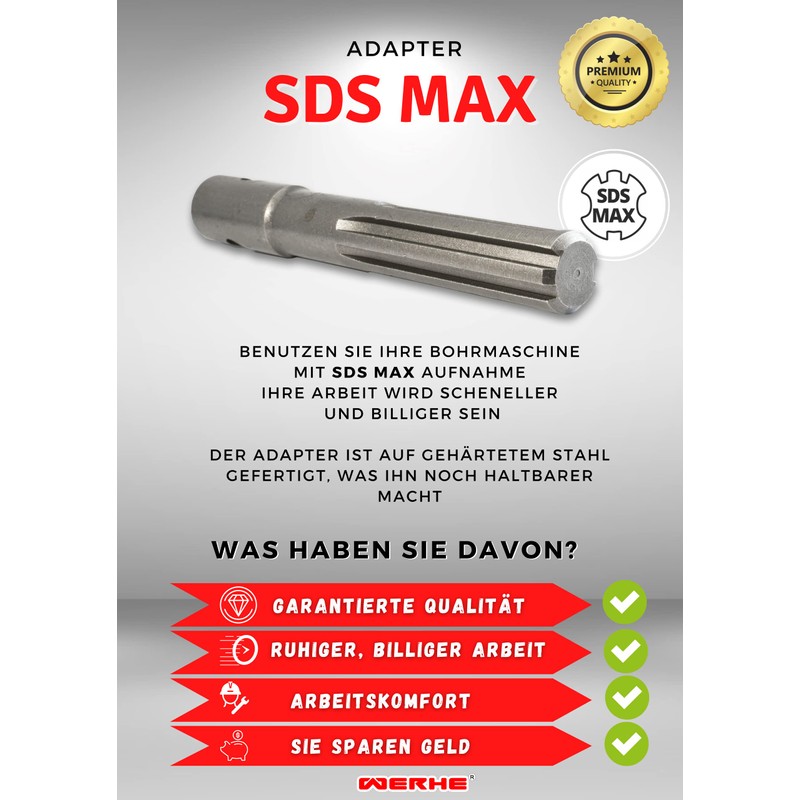 WERHE SDS Max Auger Adapter - Heavy Duty Steel with