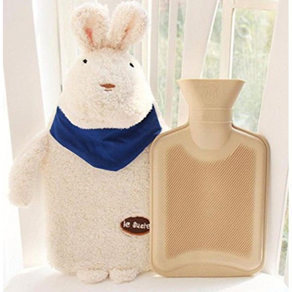 Cafolo - Botella de agua caliente con conejo de Pascua para bebé, calentador de pies, bolsa de agua caliente con funda de felpa de conejo