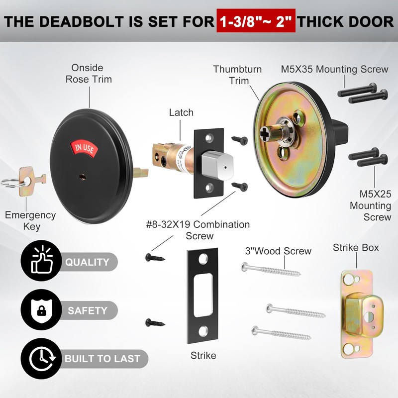 Tandefio 1 Pcs Deadbolt with Occupancy Indicator, Vacant Occupied Bathroom