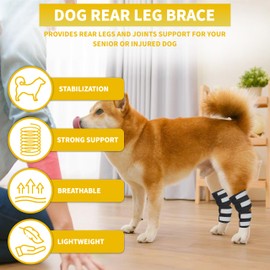 AGON Dog Hock Brace Supportive PAIR Hock Joint Brace with Metal Strings and Reflective Wraps Compression Straps Canine Back Leg Protects Wounds. Heals Injuries Sprains Loss Stability by Arthritis