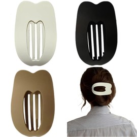 3-Pack French Flat Hair Clips, Large Matte Non-Slip Claw Hair Clips for Women Thick or Thin Hair, Hair Accessories for Ladies with Ladies Hair(Black,White,Khaki)