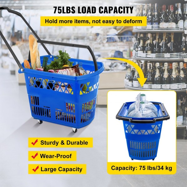 Blue Shopping Carts Set of 6 Portable Rolling Baskets with