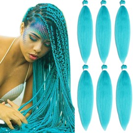 Pre stretched Braiding Hair 30 Inch 6 Packs Professional Braids Hair Extensions High Temperature Synthetic Fiber Braid Hair Crochet Twist Soft Yaki Texture Hot Water Setting(30inch,Cyan Blue)