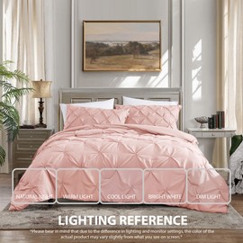 Cathay Home Full/Queen Bedding - Pintuck 3-Piece Comforter and Sham Set - Ultra Soft & All Season Warmth - Rose Blush